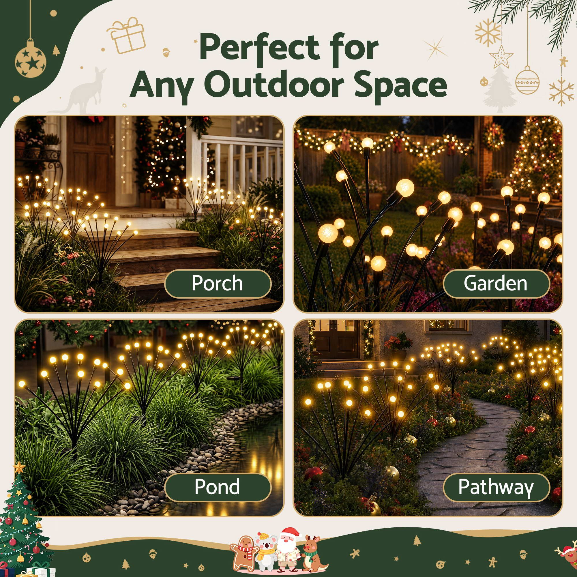 Jingle Jollys Christmas Lights Solar Firefly Lights Garden Decoration Path Lights Warm White 3 Pack