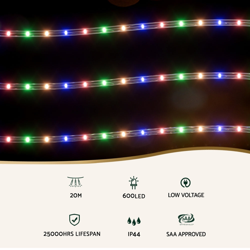 Outdoor Decorations & Lights: 20M Christmas Lights String Rope Light Decorations 600 LED Colorful Jingle Jollys