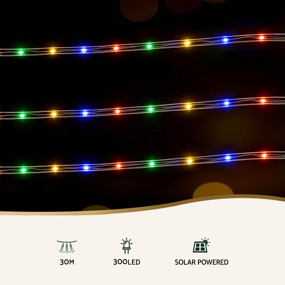 Outdoor Decorations & Lights: Jingle Jollys 30M Christmas Lights String Rope Light Decoration 300 LED Colorful