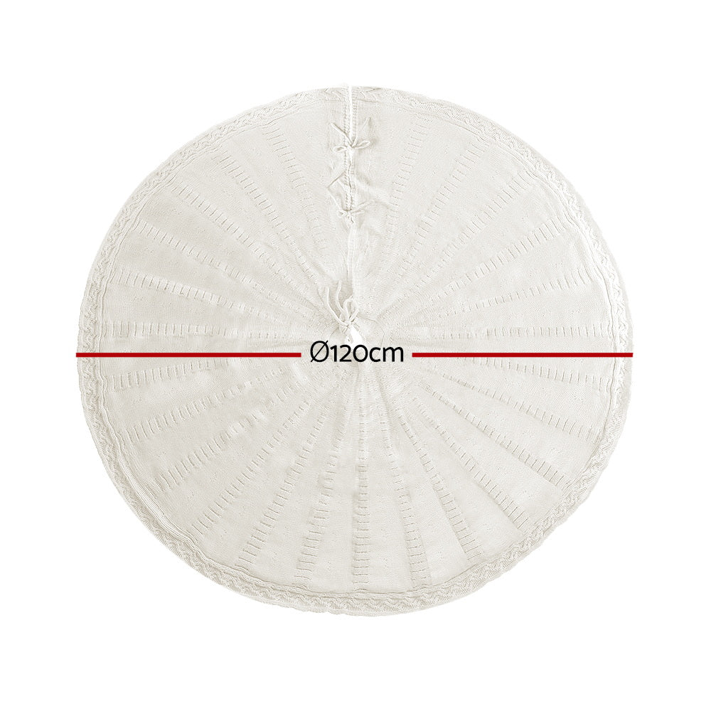 Christmas Decorations: Jingle Jollys Christmas Tree Skirt 120cm Knitted Xmas Tree Ornaments Decor Beige