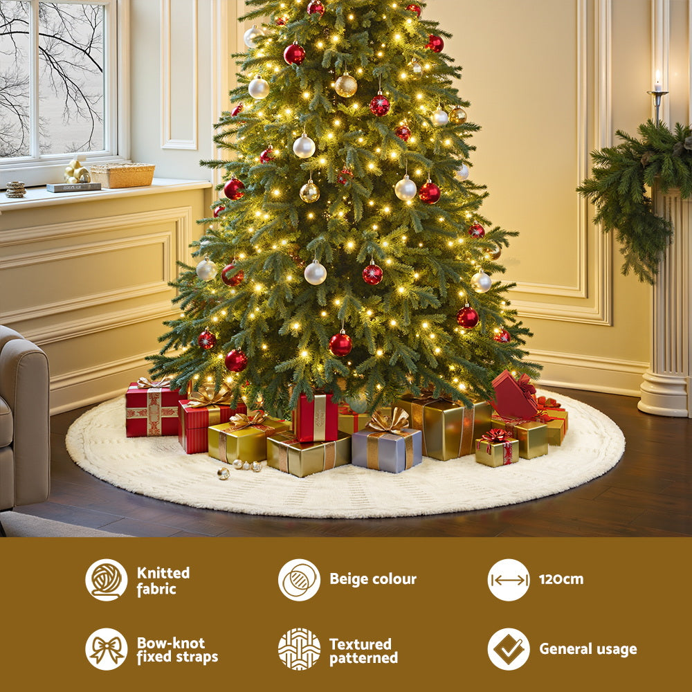Christmas Decorations: Jingle Jollys Christmas Tree Skirt 120cm Knitted Xmas Tree Ornaments Decor Beige