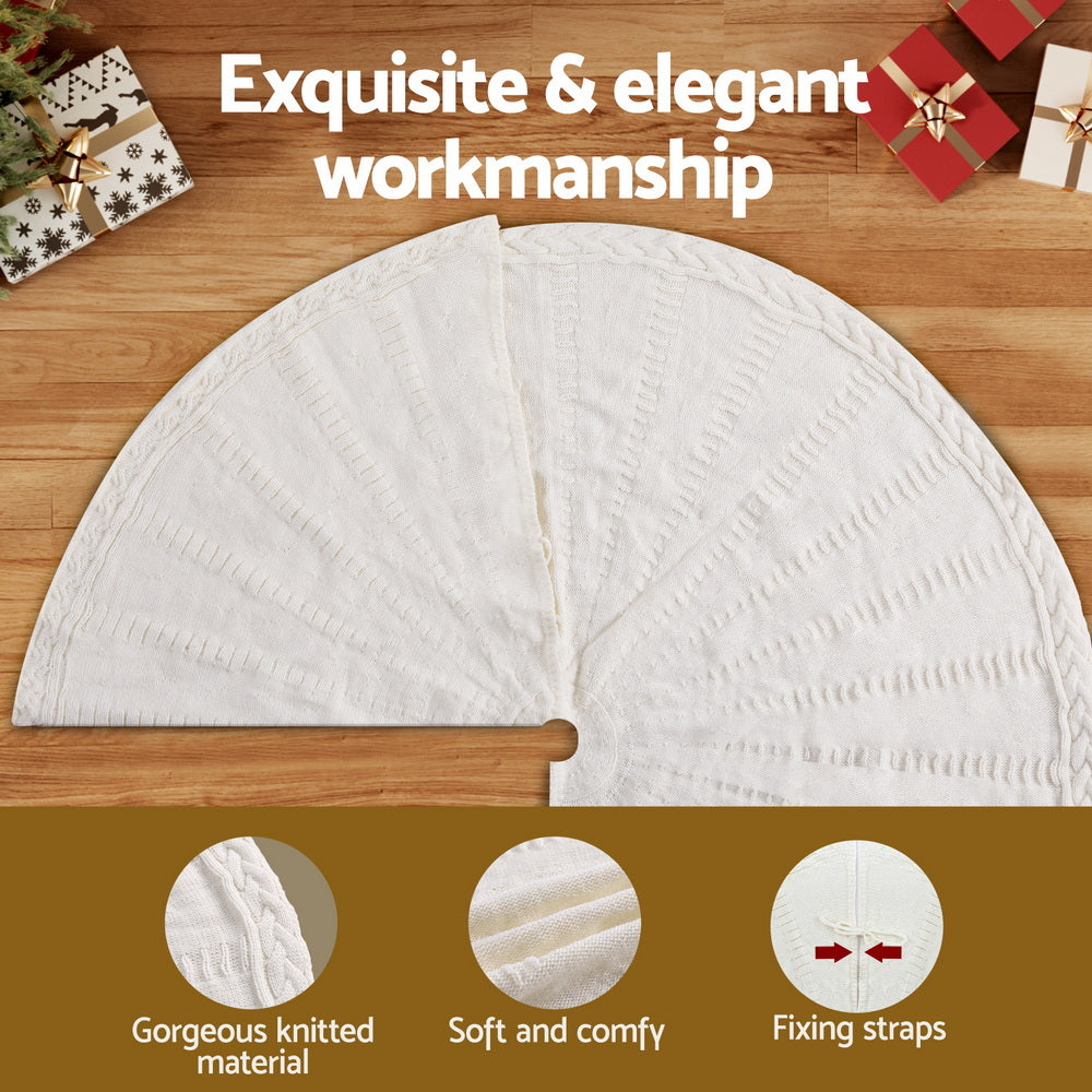 Christmas Decorations: Jingle Jollys Christmas Tree Skirt 120cm Knitted Xmas Tree Ornaments Decor Beige