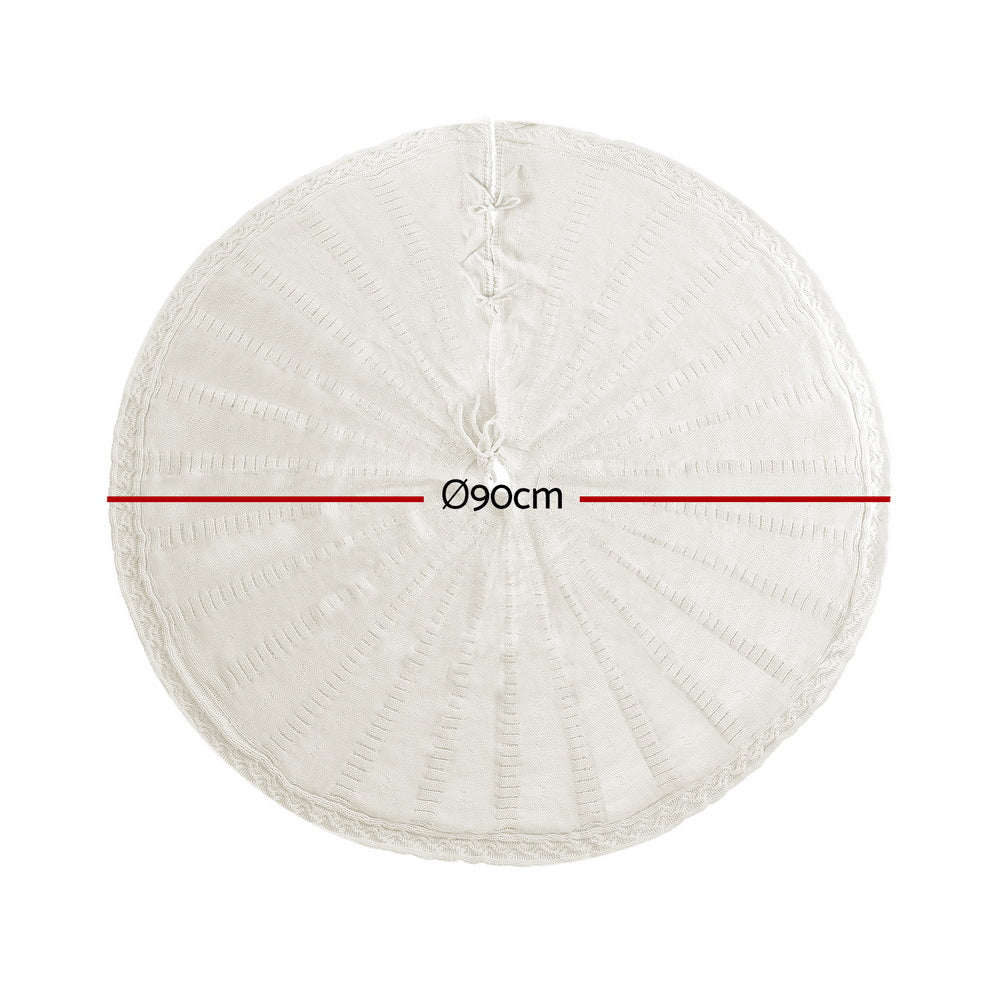 Christmas Decorations: Jingle Jollys Christmas Tree Skirt 90cm Knitted Fabric Xmas Ornament Decor Beige