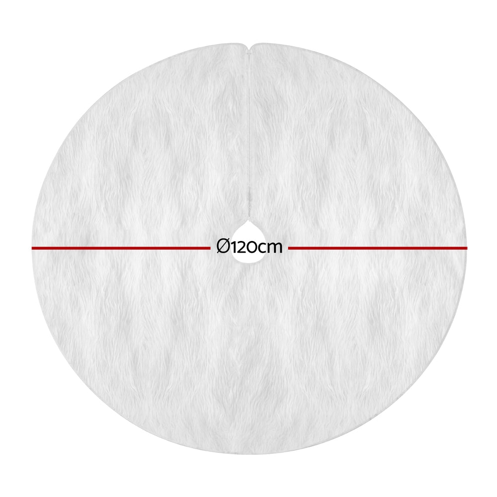 Christmas Trees: Jingle Jollys Christmas Tree Skirt 120cm Plush Xmas Fluffy Ornaments Decor White