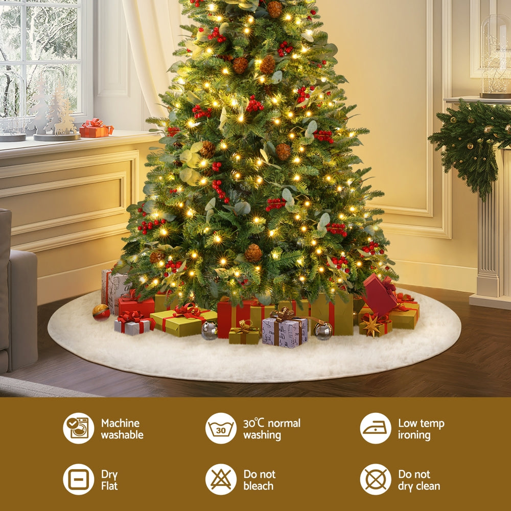 Christmas Trees: Jingle Jollys Christmas Tree Skirt 120cm Plush Xmas Fluffy Ornaments Decor White