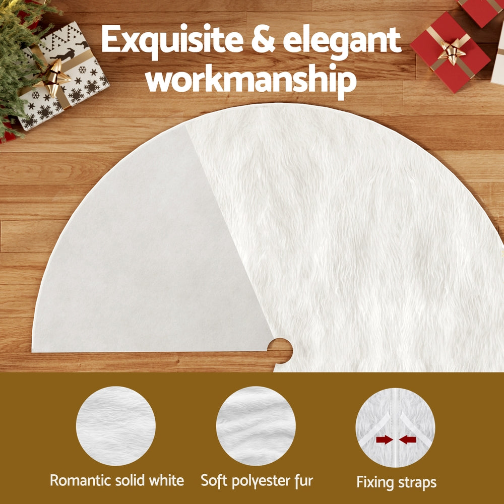 Christmas Trees: Jingle Jollys Christmas Tree Skirt 120cm Plush Xmas Fluffy Ornaments Decor White