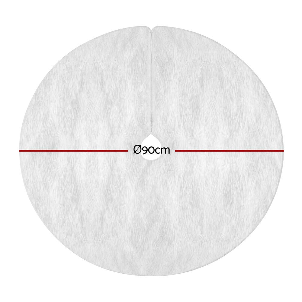 Christmas Trees: Jingle Jollys Christmas Tree Skirt 90cm Plush Xmas Fluffy Ornaments Decor White