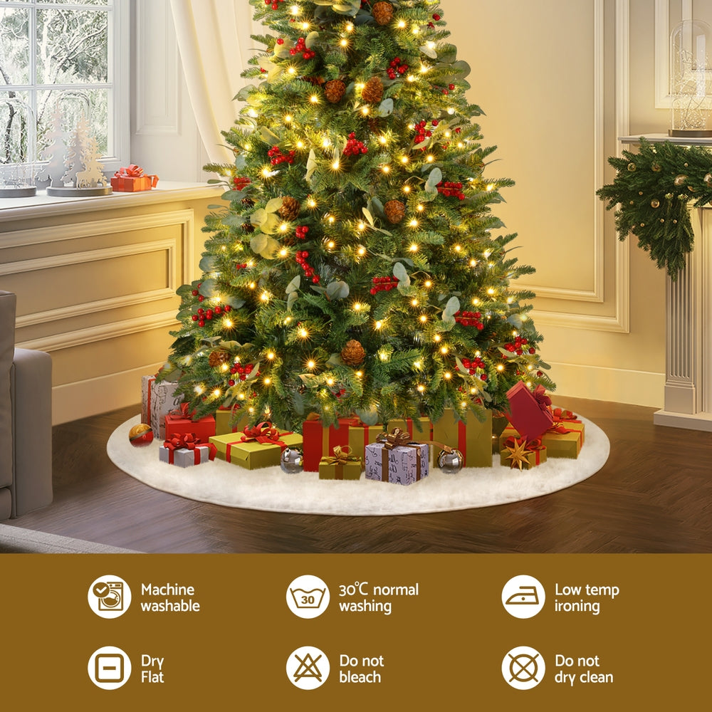 Christmas Trees: Jingle Jollys Christmas Tree Skirt 90cm Plush Xmas Fluffy Ornaments Decor White