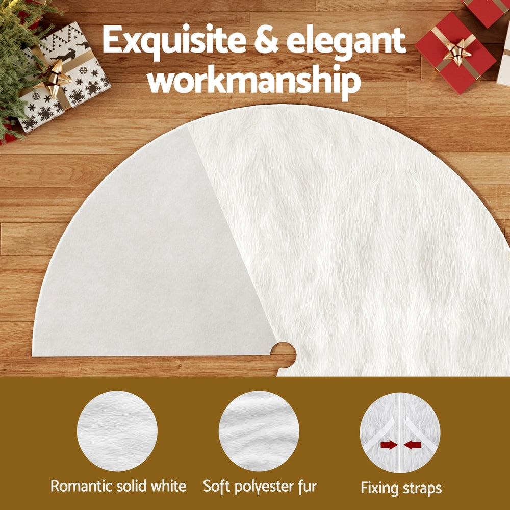 Christmas Trees: Jingle Jollys Christmas Tree Skirt 90cm Plush Xmas Fluffy Ornaments Decor White