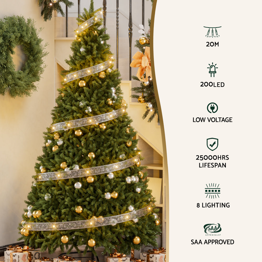 Outdoor Decorations & Lights: 20M Christmas Lights Ribbon Fairy Light 200 LED Warm Jingle Jollys
