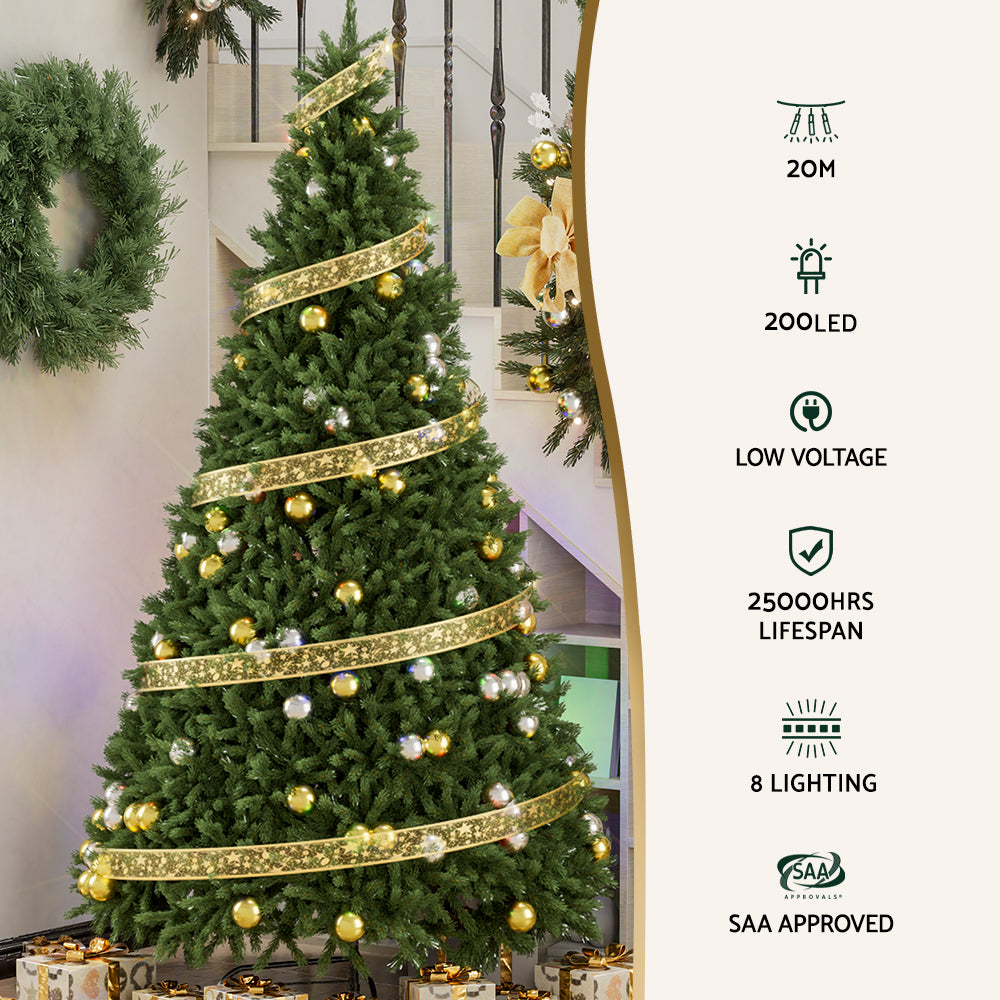 Outdoor Decorations & Lights: Jingle Jollys 20M Christmas Lights Fairy Ribbon Light 200 LED Xmas Decor Golden