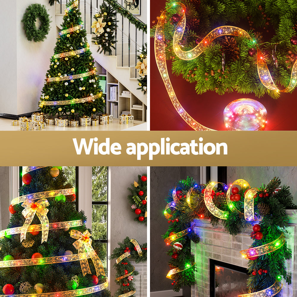 Outdoor Decorations & Lights: Jingle Jollys 20M Christmas Lights Fairy Ribbon Light 200 LED Xmas Decor Golden