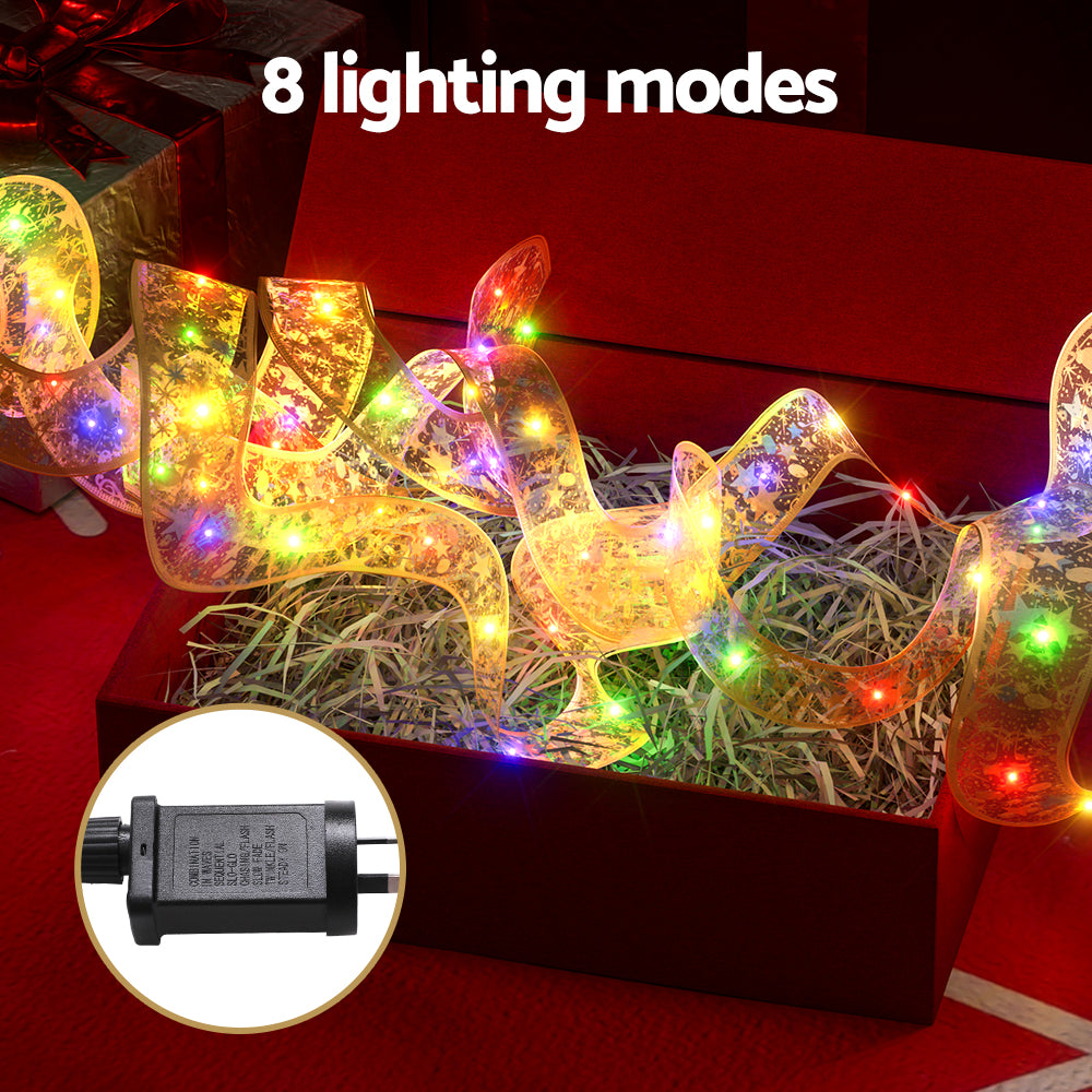 Outdoor Decorations & Lights: Jingle Jollys 20M Christmas Lights Fairy Ribbon Light 200 LED Xmas Decor Golden
