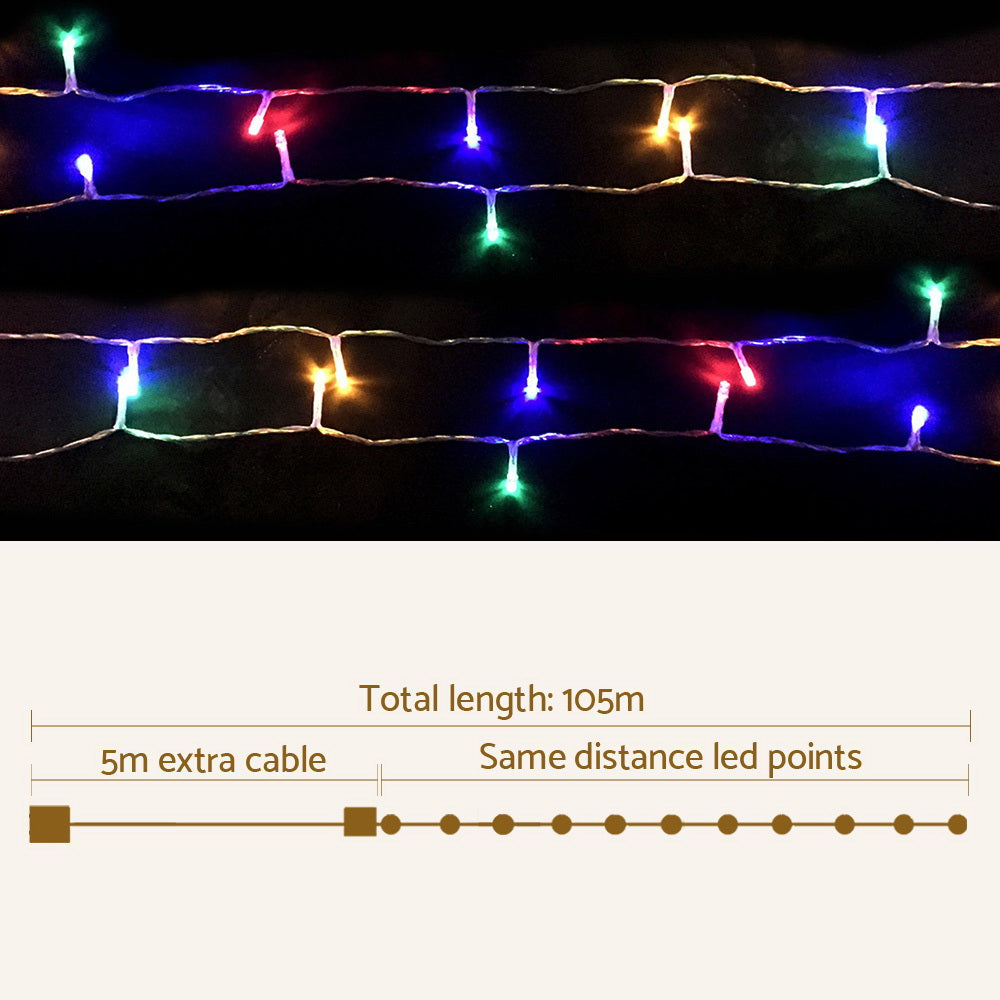 Outdoor Decorations & Lights: 100M Christmas Lights String Fairy Light 500 LED Colourful Jingle Jollys