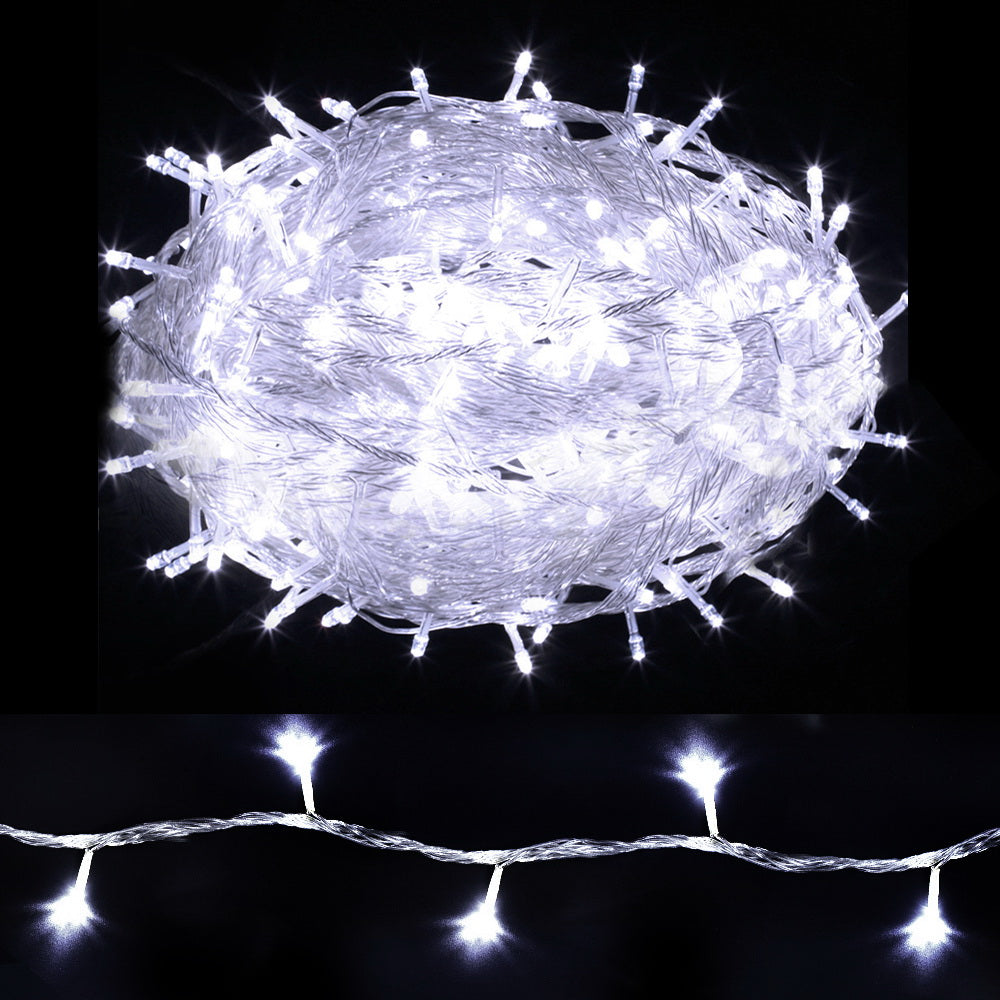 Outdoor Decorations & Lights: 100M Christmas Lights String Fairy Light 500 LED Cool White Jingle Jollys