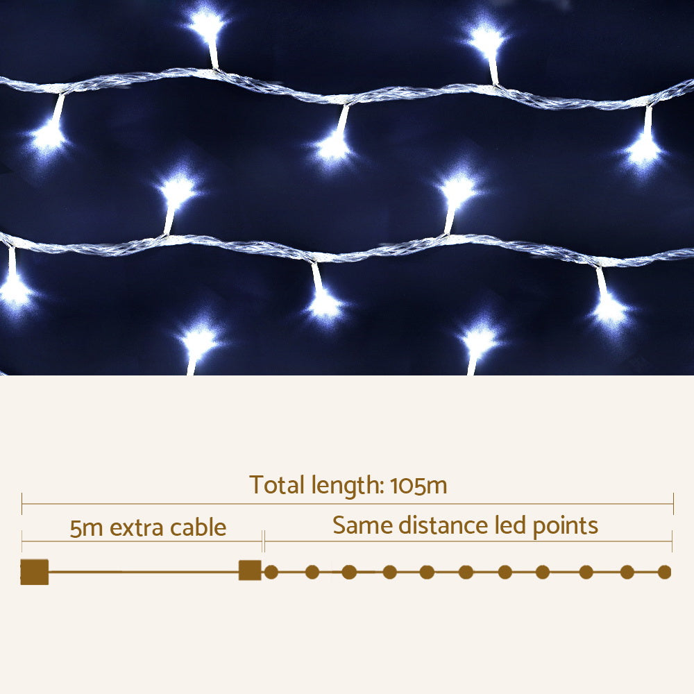 Outdoor Decorations & Lights: 100M Christmas Lights String Fairy Light 500 LED Cool White Jingle Jollys