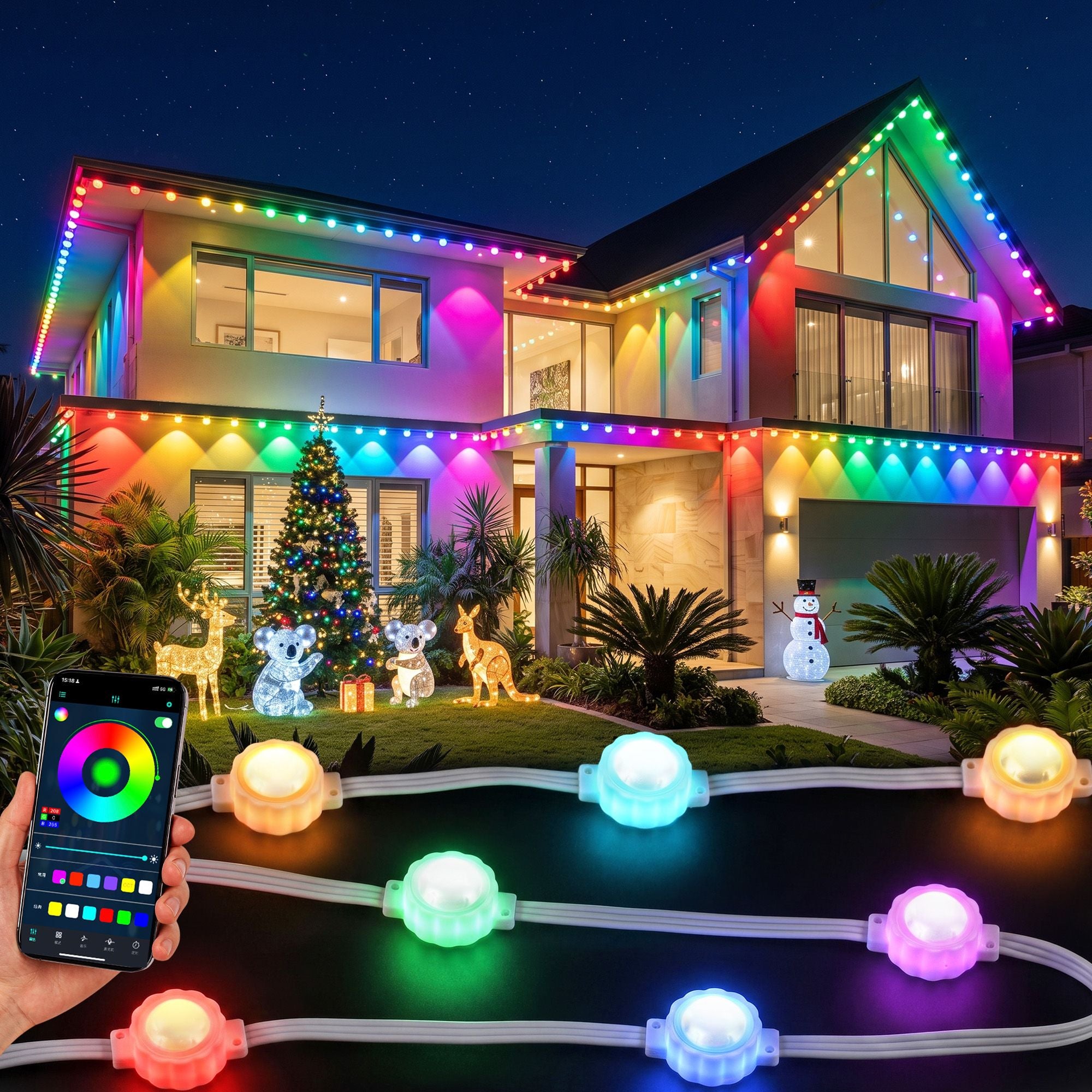 Jingle Jollys 30M Christmas Permanent Outdoor Lights Smart Eaves String App Control Decoration 72LED
