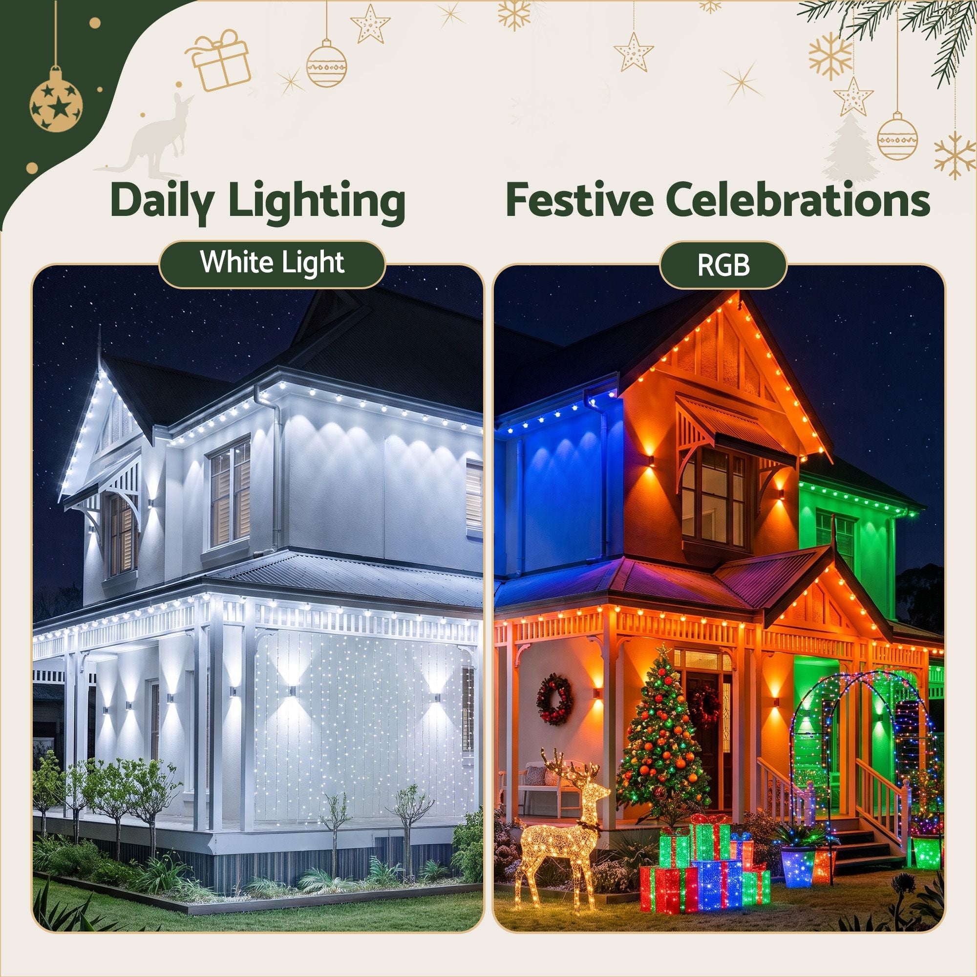 Jingle Jollys 30M Christmas Permanent Outdoor Lights Smart Eaves String App Control Decoration 72LED