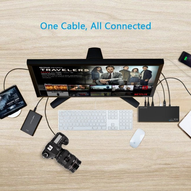 Computer Cables & Adapters: Wavlink USB-C Ultra 5K Laptop Docking Station with 6x USB3.0, 4K Dual Video Outputs, Gigabit Ethernet, Audio WS-UG69DK1