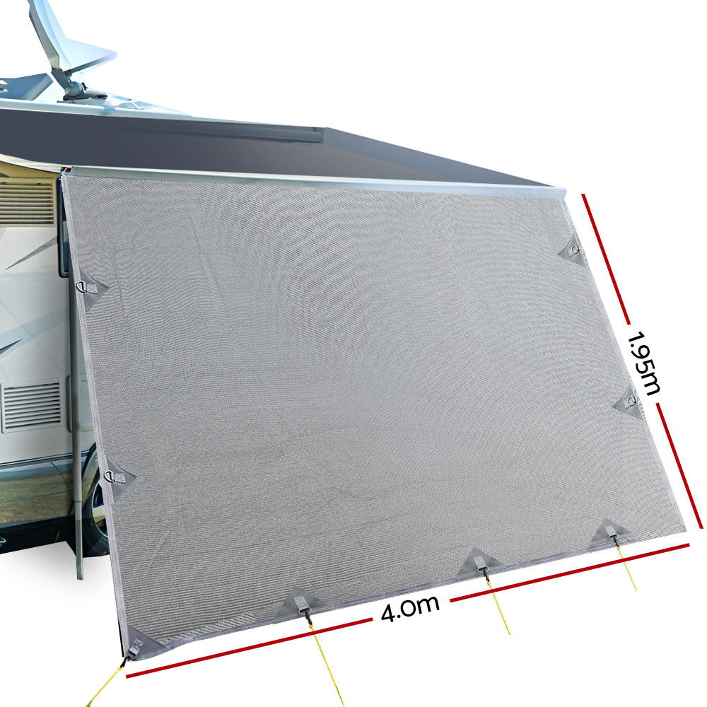 Awnings: Caravan Privacy Screen Roll Out Awning 4Mx1.95M End Wall Side Sun Shade Grey