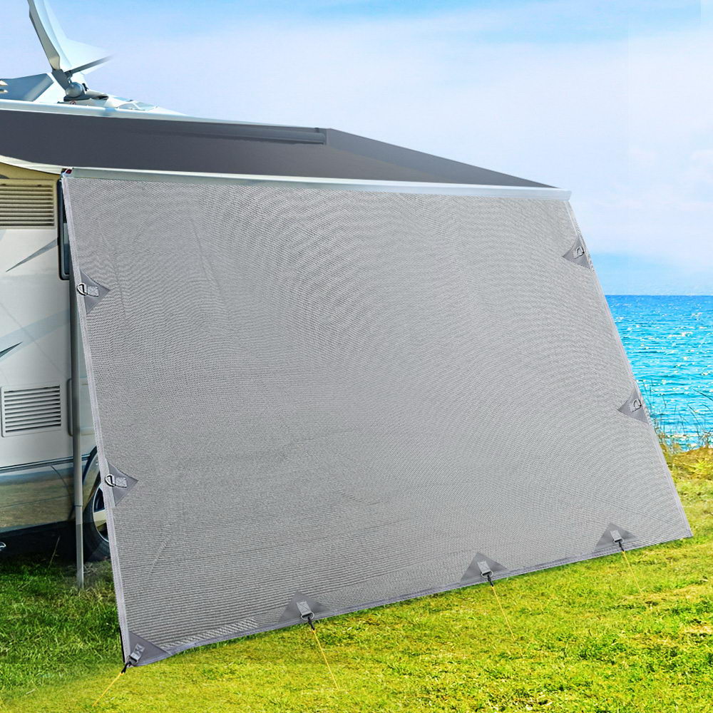 Caravan Accessories: Caravan Privacy Screen Roll Out Awning 4.6x1.95M End Wall Side Sun Shade Grey