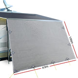 Caravan Privacy Screen Roll Out Awning 4.9x1.95M End Wall Side Sun Shade Grey