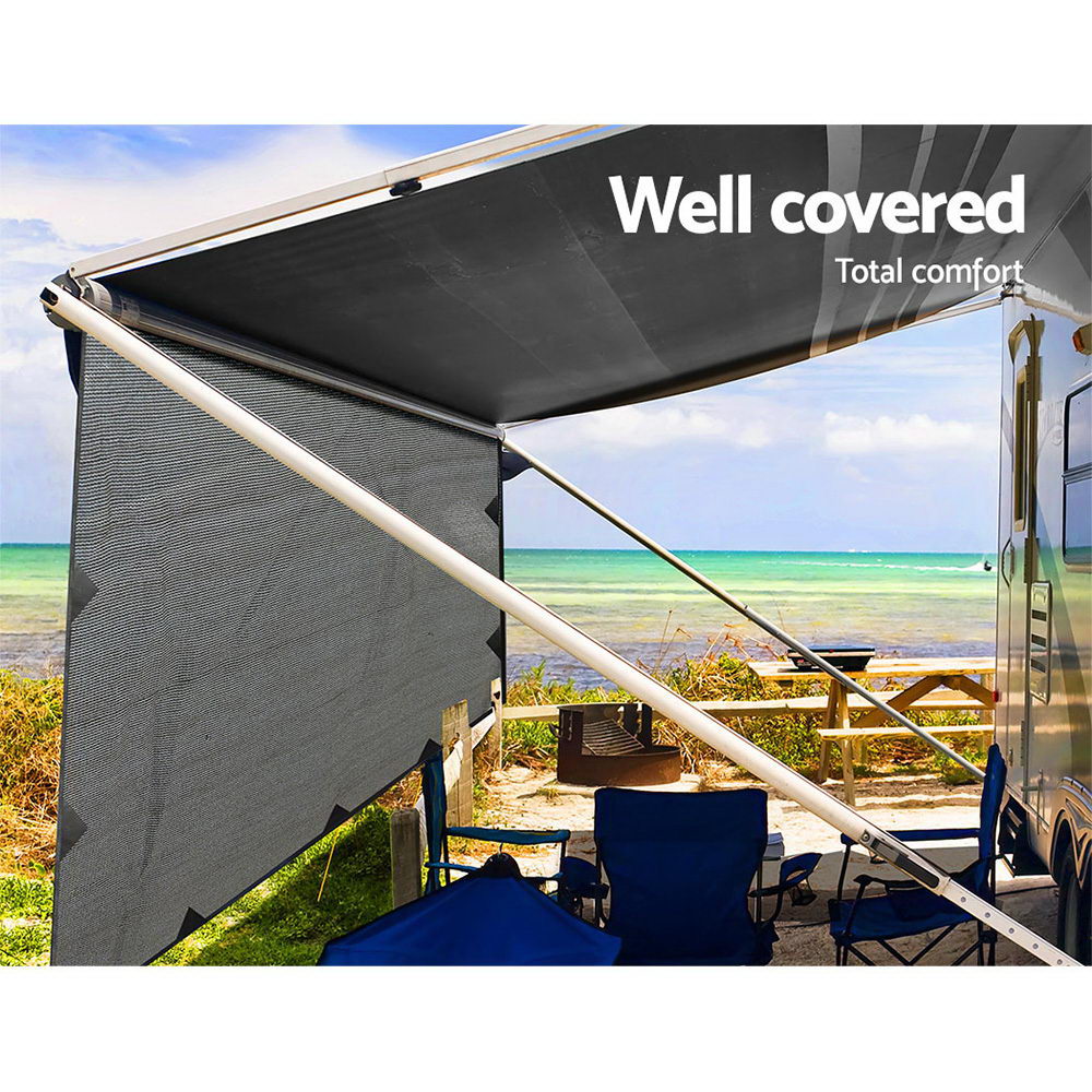 Caravan Accessories: Caravan Privacy Screen Roll Out Awning 4.9x1.95M End Wall Side Sun Shade Grey