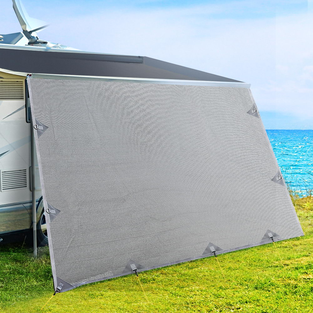 Caravan Accessories: Caravan Privacy Screen Roll Out Awning 4.9x1.95M End Wall Side Sun Shade Grey