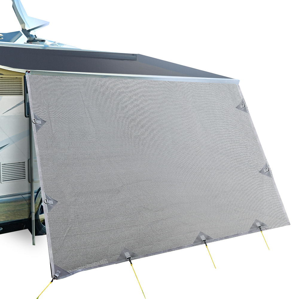 Caravan Accessories: Caravan Privacy Screen Roll Out Awning 5.2x1.95M End Wall Side Sun Shade Grey