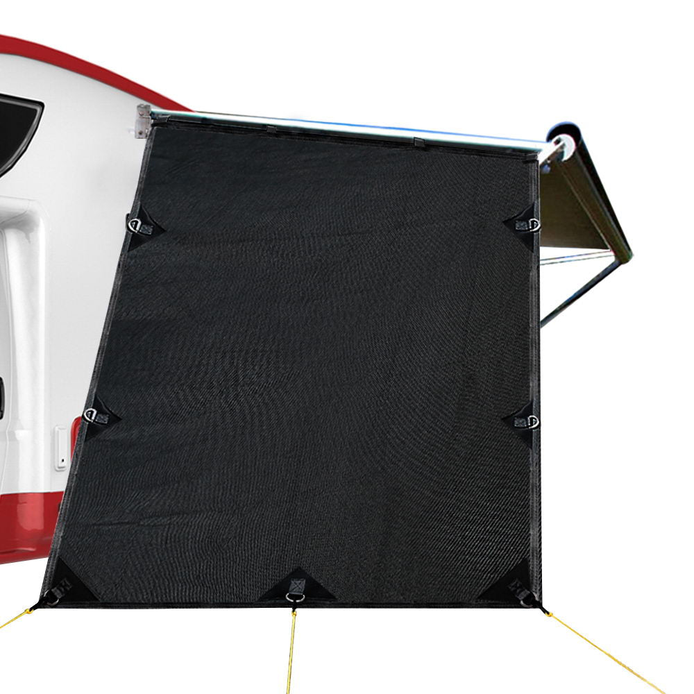 Awnings: Caravan Privacy Screen Roll Out Awning 1.95x2.2M Sun Shade End Wall Side Black