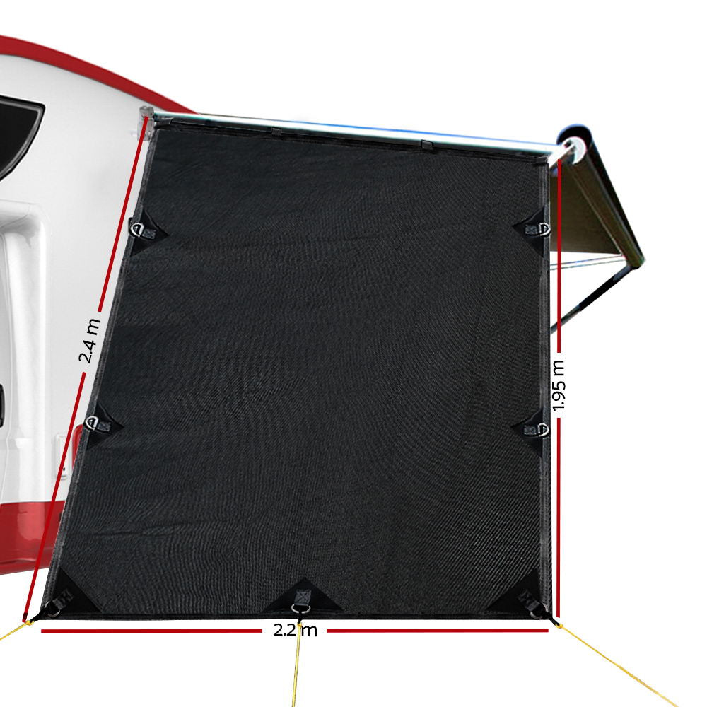 Awnings: Caravan Privacy Screen Roll Out Awning 1.95x2.2M Sun Shade End Wall Side Black