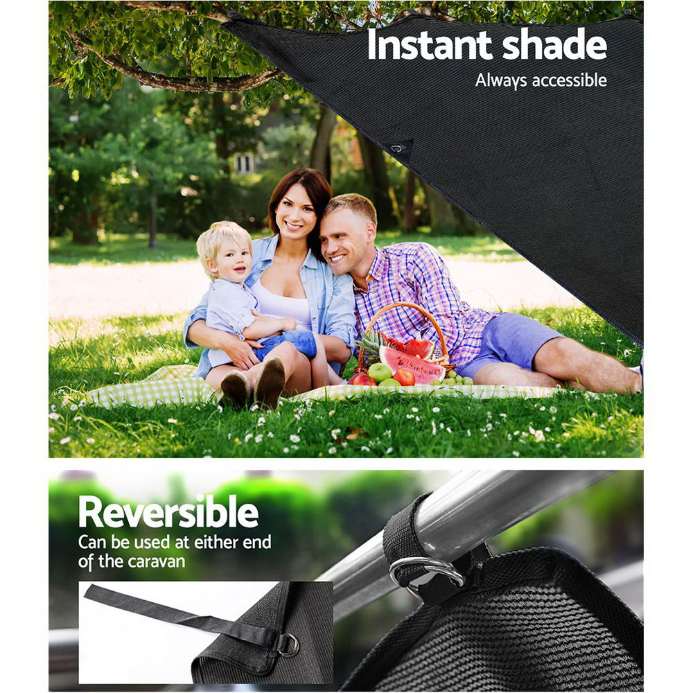 Awnings: Caravan Privacy Screen Roll Out Awning 1.95x2.2M Sun Shade End Wall Side Black