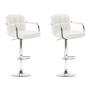 Artiss 2x Bar Stools Leather Gas Lift w/Armrest White