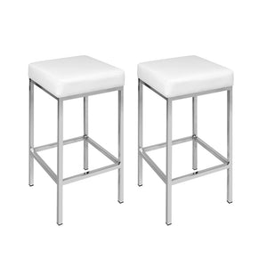 Artiss 2x Bar Stools Leather Padded Metal White