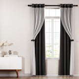 Artiss 2X 132x304cm Blockout Sheer Curtains Black