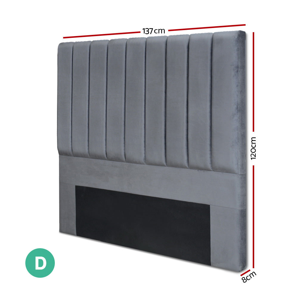 Headboards: Artiss Bed Head Headboard Double Velvet - VELA Grey
