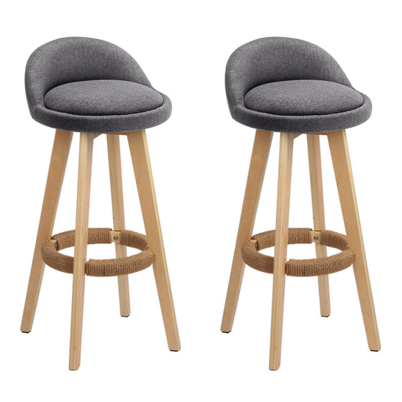 Artiss 2x Bar Stools Padded Linen Wooden Grey