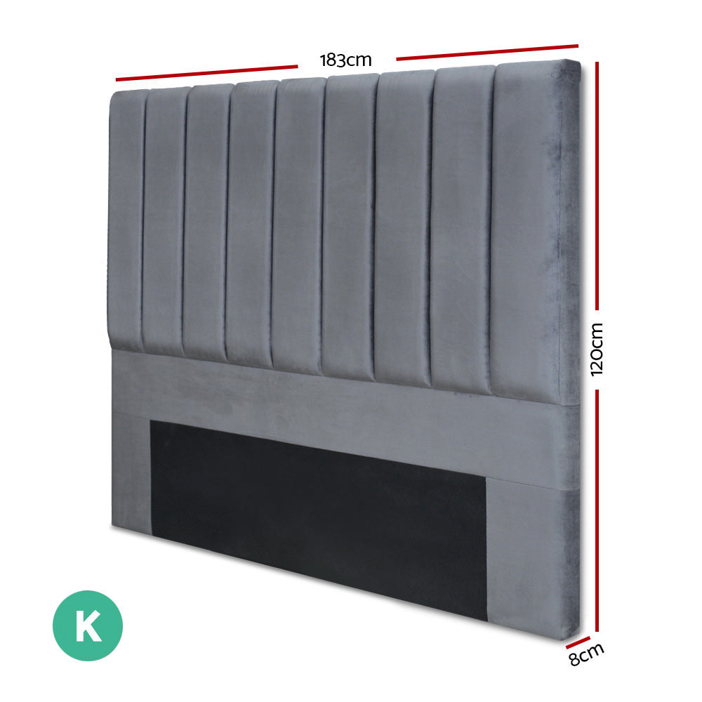 Headboards: Artiss Bed Head Headboard King Velvet - VELA Grey