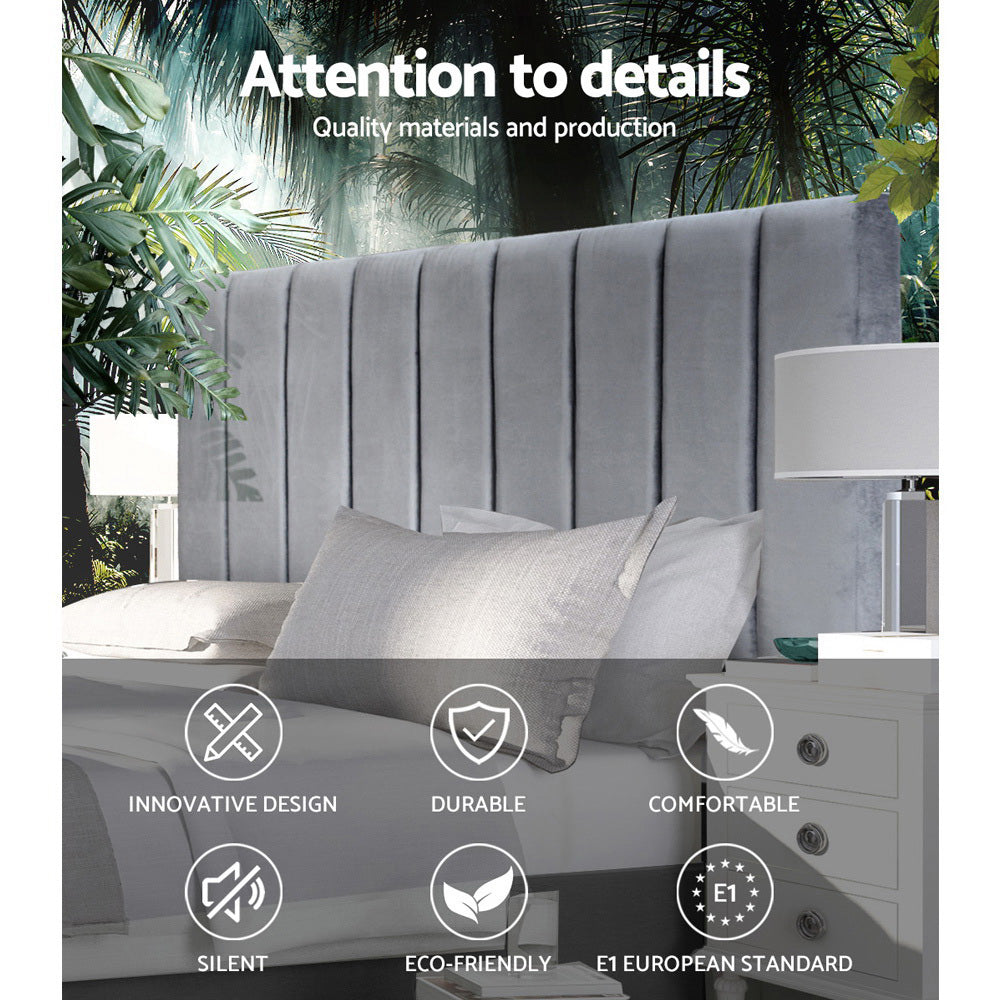 Headboards: Artiss Bed Head Headboard King Velvet - VELA Grey