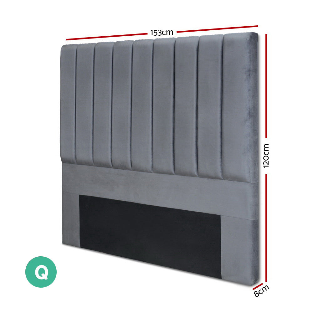Headboards: Artiss Bed Head Headboard Queen Velvet - VELA Grey