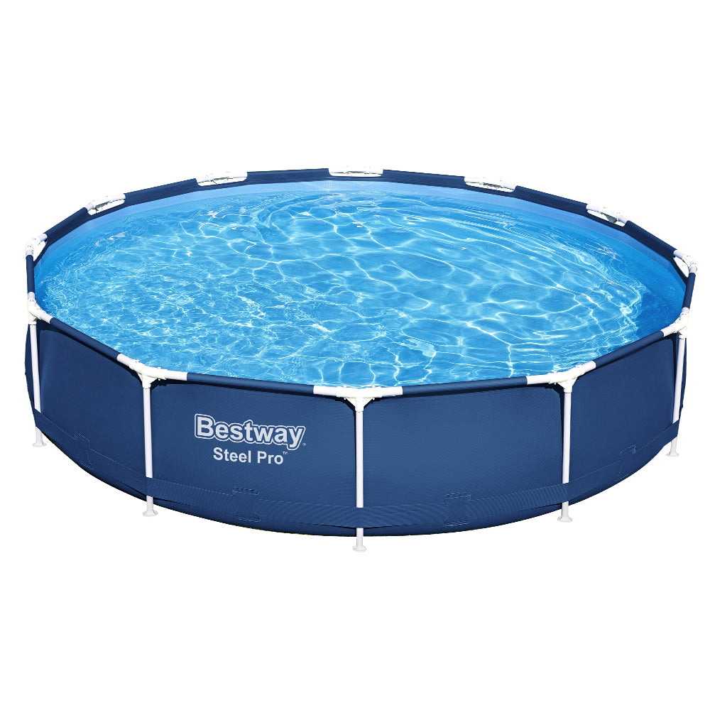 Swimming Pools: Bestway Swimming Pool 366x76cm Steel Frame Round Above Ground Pools w/ Filter Pump 6473L