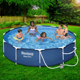 Bestway Swimming Pool 366x76cm Steel Frame Round Above Ground Pools w/ Filter Pump 6473L