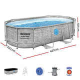 Swimming Pools: Bestway Swimming Pool 427x250x100cm Steel Frame Above Ground Pools Filter Pump Ladder 7250L