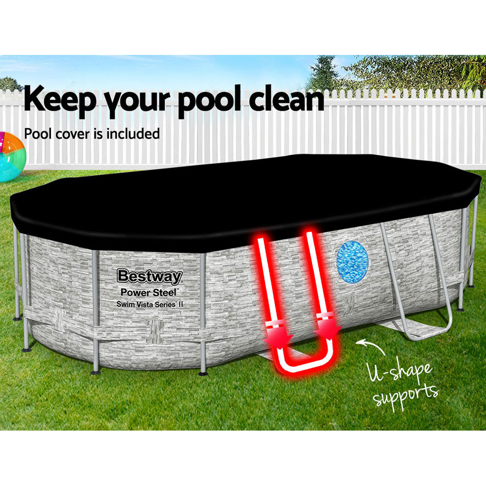 Swimming Pools: Bestway Swimming Pool 427x250x100cm Steel Frame Above Ground Pools Filter Pump Ladder 7250L