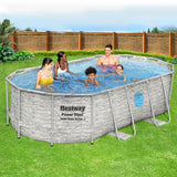 Swimming Pools: Bestway Swimming Pool 427x250x100cm Steel Frame Above Ground Pools Filter Pump Ladder 7250L