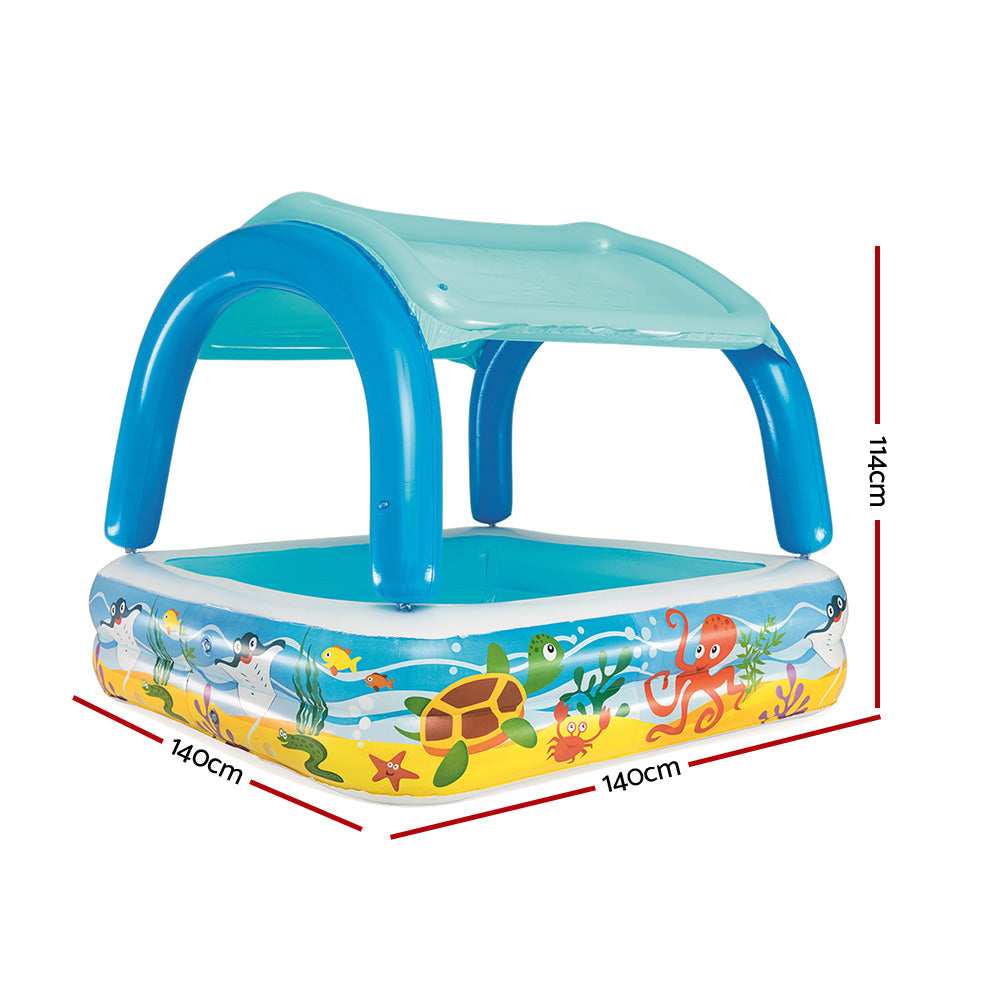 Swimming Pools: Bestway Kids Pool 140x140x114cm Inflatable Swimming w/ Canopy Play Pools 265L