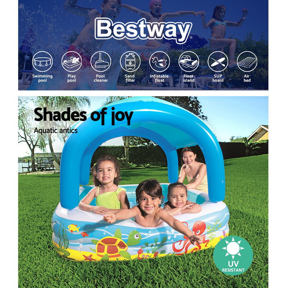 Swimming Pools: Bestway Kids Pool 140x140x114cm Inflatable Swimming w/ Canopy Play Pools 265L