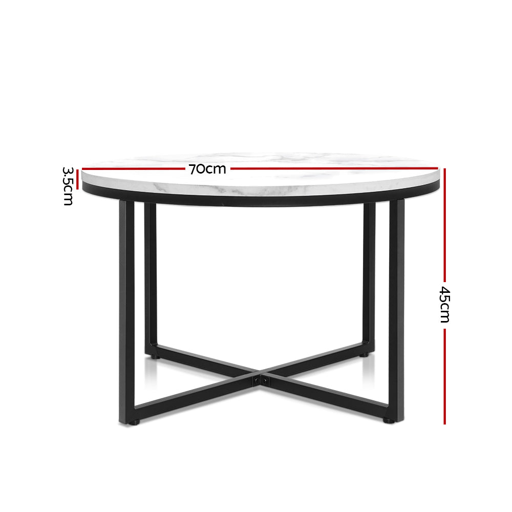 Coffee Tables: Artiss Coffee Table Round 70CM Marbel Effect