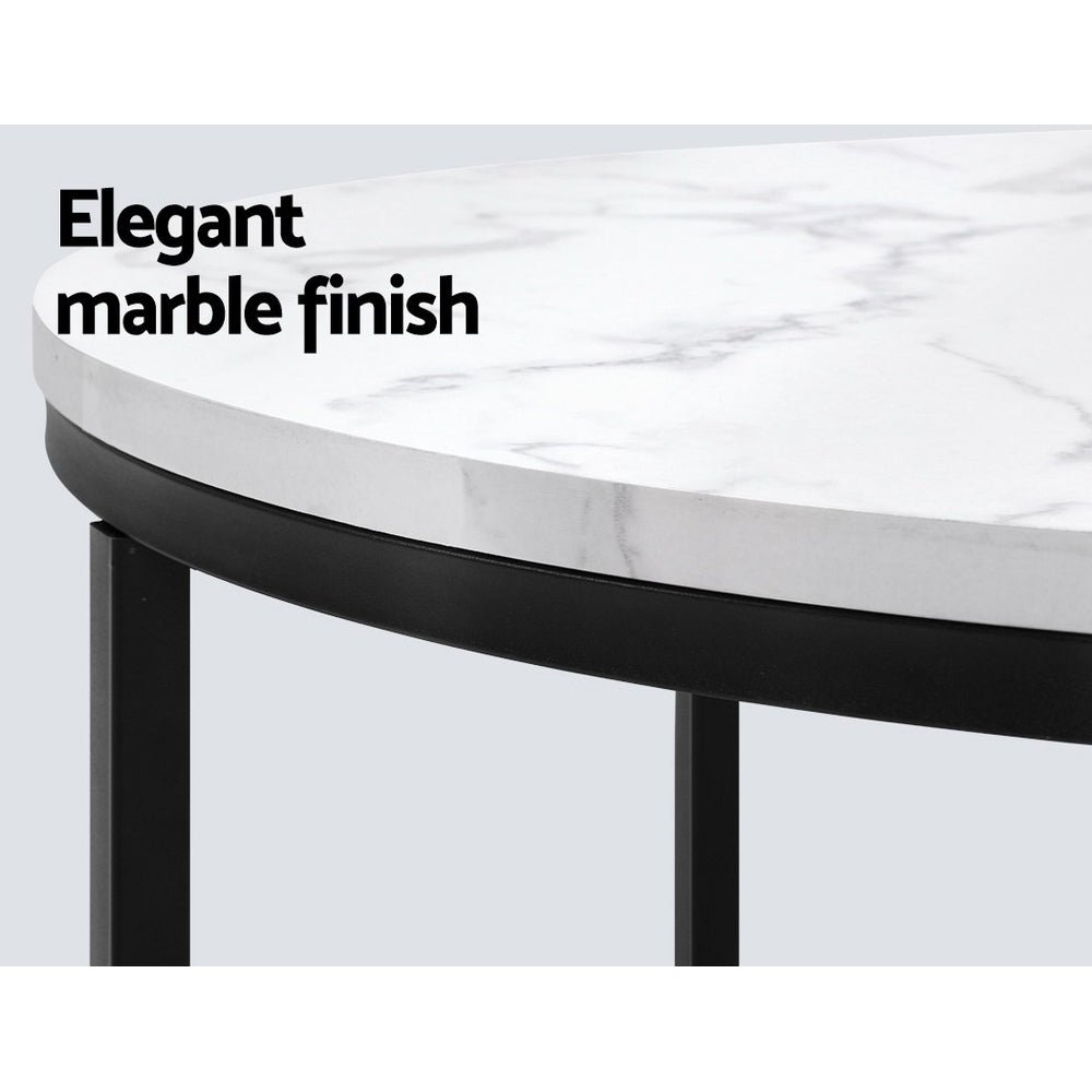 Coffee Tables: Artiss Coffee Table Round 70CM Marbel Effect