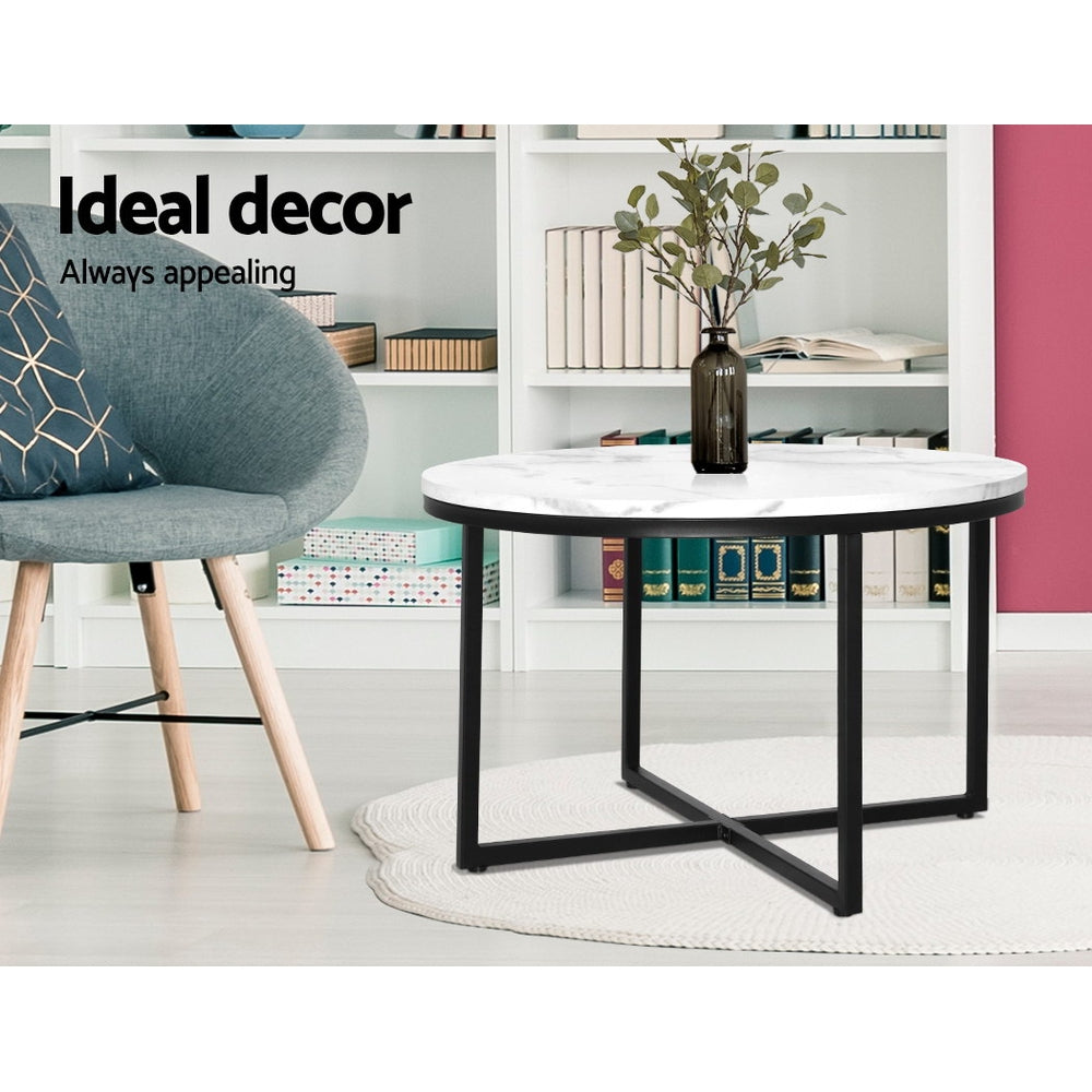 Coffee Tables: Artiss Coffee Table Round 70CM Marbel Effect